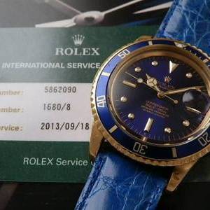 日本ロレックス オーバーホール済2年保☆18金無垢シャンパンゴールド青サブ★ロレックス サブマリーナ Ref.1680/8★Cal.1570