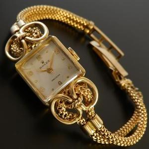 哀愁の一品18金無垢シャンパンゴールド リボンラグ★ロレックス レディース★スクエアーケース Ref.390