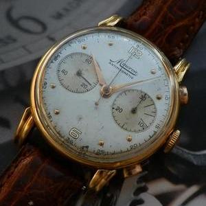 ★★★　M I N E R V A　★★★  18K SOLID GOLD “2 REGISTER CHRONOGRAPH” 2STEPED CROW LUG★18金無垢 ラウンド “2レジスタークロノグラフ” 2ステップドラグ  世界三大クロノグラフ Cal.13-20CH