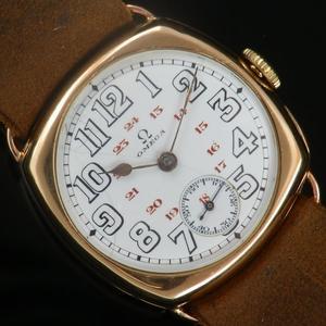 ★★★　ΩOMEGA　★★★  18K Solid Gold “CUSHION CASE” Enamel Dial W/Observatory 24 Hours★幻1920年代極上エナメルダイアル☆18金無垢シャンパンG★オメガ クッション オブザーバトリー★天文台24時間レッドスケール☆キャリバー12S