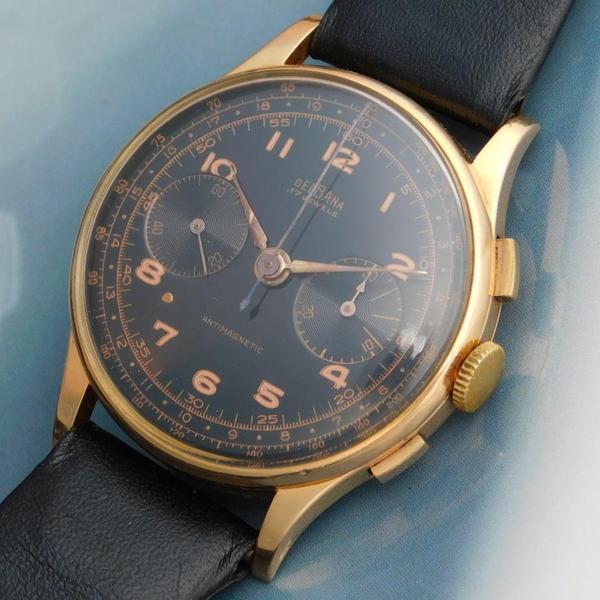 CHRONOGRAPHE SUISSE DELBANA 18K SOLID GOLD “ANTIMAGNATIC” 38mmBIG ...