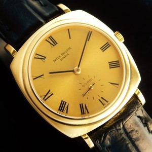 ★★★ PATEK PHILIPPE ★★★ Wネーム イタリア最大のリテイラー GOBBI/ゴッビ 18K Solid Gold “CUSHION” Automatic Geneve seal☆18金無垢シャンパンゴールド “ファットクッション”自動巻 スモールセコンド Ref.3525/Cal.27-460