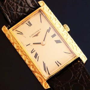 ★★★ LONGINES ★★★  Big Requtangular Case “ARABESQUE PATTERN FINISHED ” on the 18k Solid Gold☆激激希少18金無垢アラベスク柄彫金装飾ケース★ロンジン ビッグレクタンギュラーRef.30191★1967年頃製造cal.428