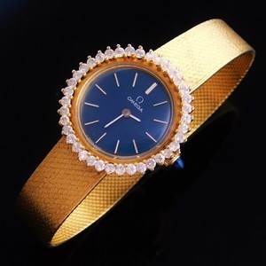 ★★★ O M E G A ★★★ All Factory Original 18k Solid Gold “COCKTAIL WATCH” Total 2.3ct 38P Diamonds☆極上美品オール18金無垢38Pトータル2.3カラット★オメガ カクテル ブレスウオッチ Ref.665★純正ブルーダイアル☆名機キャリバー650