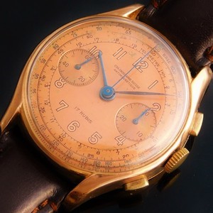 ★★★ CHRONOGRAPHE SUISSE ★★★ 18K Solid Gold “ANTIMAGNATIC” 37mm Over Big Round☆激希少1950年代☆18金無垢ローズゴールド★クロノグラフ スイス Ref.303★36mmオーバー☆ランデロンCal.51