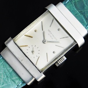 ★★★ PATEK PHILIPPE ★★★ Solid Platinum Rectangular – TOP HAT – Platinum Hour makers☆幻1948年製造アーカイブ付属☆950プラチナ無垢★パテック フィリップ トップハット Ref.1450★伝説Cal.9-90スワンネック☆純正プラチナ尾錠