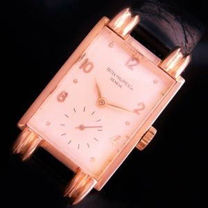 ★★★ PATEK PHILIPPE ★★★ 18K Solid Rose Gold Rectangular – CLAW LUG – 18K Rose Gold makers☆激激希少18金無垢ローズゴールド&クロウステップドラグ☆1942年製造アーカイブ付属★パテックフィリップ Ref.1480★名機C.9-90☆純正尾錠