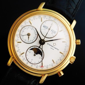 ★★★ ETERNA ★★★ Triple Calendar & MOONPHASE “ETERNA・MATIC” Chronograph In Gold☆中古美品Ref.678.2147.68S☆18金無垢★エテルナ マティック トリコンパックス クロノグラフ★ギャランティー付属☆キャリバー7751