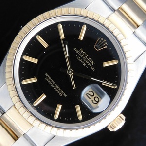 ★★★ ROLEX ★★★ 18k Solid Gold & SS -OYSTER PERPETUAL DATE- BLACK GLOSS DIAL Ref.15053☆1983年製造☆ロレックス国際保証期間2021年9月11日まで★ロレックス オイスターパーペチュアル デイト Ref.15053★18金無垢コンビCal.3035