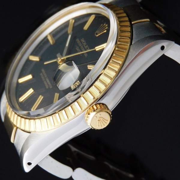 ROLEX 18k Solid Gold & SS -OYSTER PERPETUAL DATE- BLACK