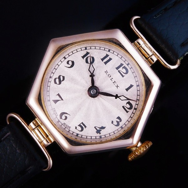 美品 ロレックス 銀無垢925 手巻 ボーイズ トレンチウォッチ トリプルサイン 1920年代ノスタルジック☆9金無垢ローズゴールドヘキサゴン