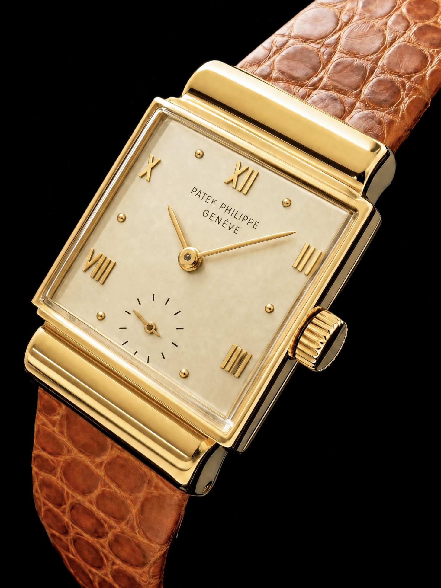 PATEK PHILIPPE HOODED RECTANGULAR 18K SOLID GOLD Ref.1438 Cal.9-90 18金無垢シャンパンゴールド フーデッド パテック フィリップのサムネイル