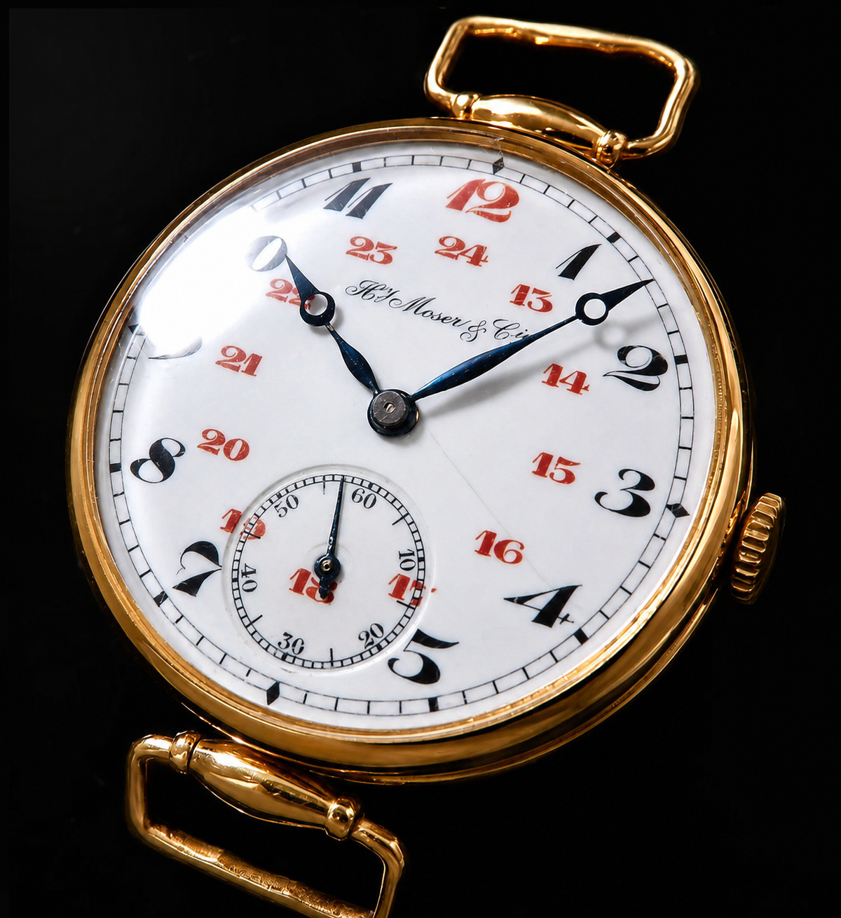 H.Moser & Cie Johann Heinrich Moser Hunter Trench 9k Solid gold Case Circa 1920 ヨハン・ハインリッヒ・モーザ 9金無垢 ハンタートレンチケース 1920年頃 幻の逸品 H・モーザー ポーセリング文字盤のサムネイル