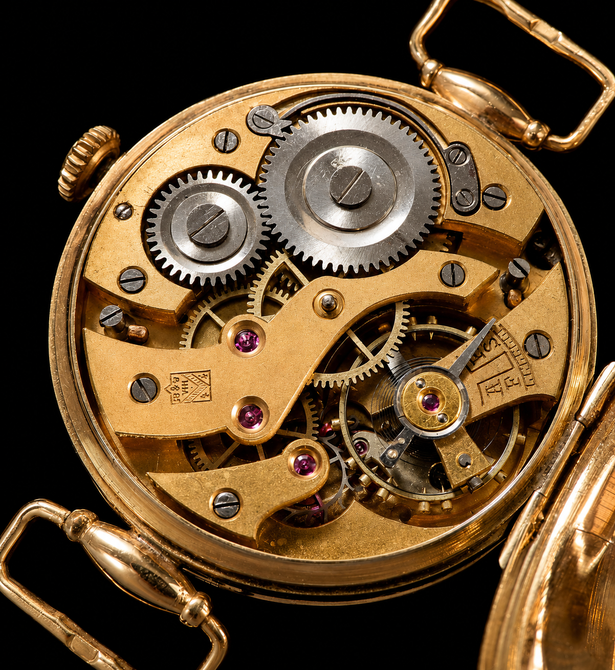 H.Moser & Cie Johann Heinrich Moser Hunter Trench 9k Solid gold Case Circa 1920 ヨハン・ハインリッヒ・モーザ 9金無垢 ハンタートレンチケース 1920年頃 幻の逸品 H・モーザー ポーセリング文字盤のサムネイル