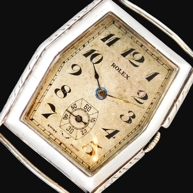 激激希少1920年頃☆925銀無垢彫金ワイドトノー30mm☆ロレックス 