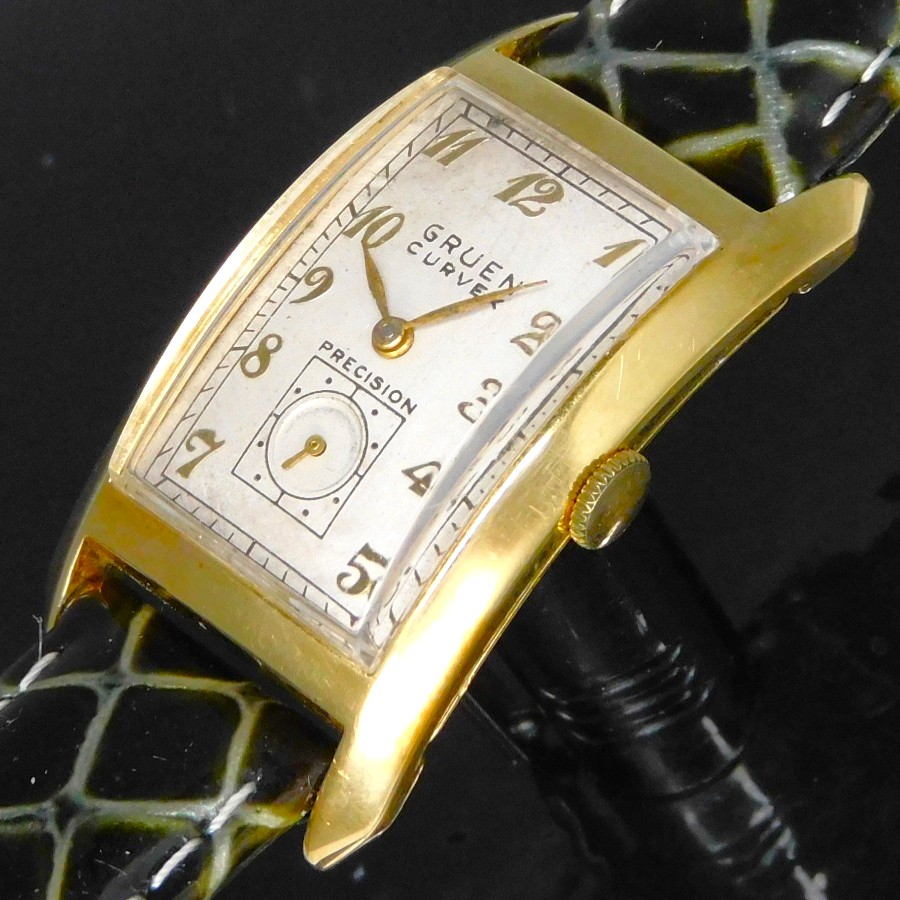 激希少1940年代製造14金無垢カーブド(湾曲)レクタンギュラー★グリュエン カーベックス(湾曲) Ref.440 488★Cal.440カーブド(湾曲)機のサムネイル