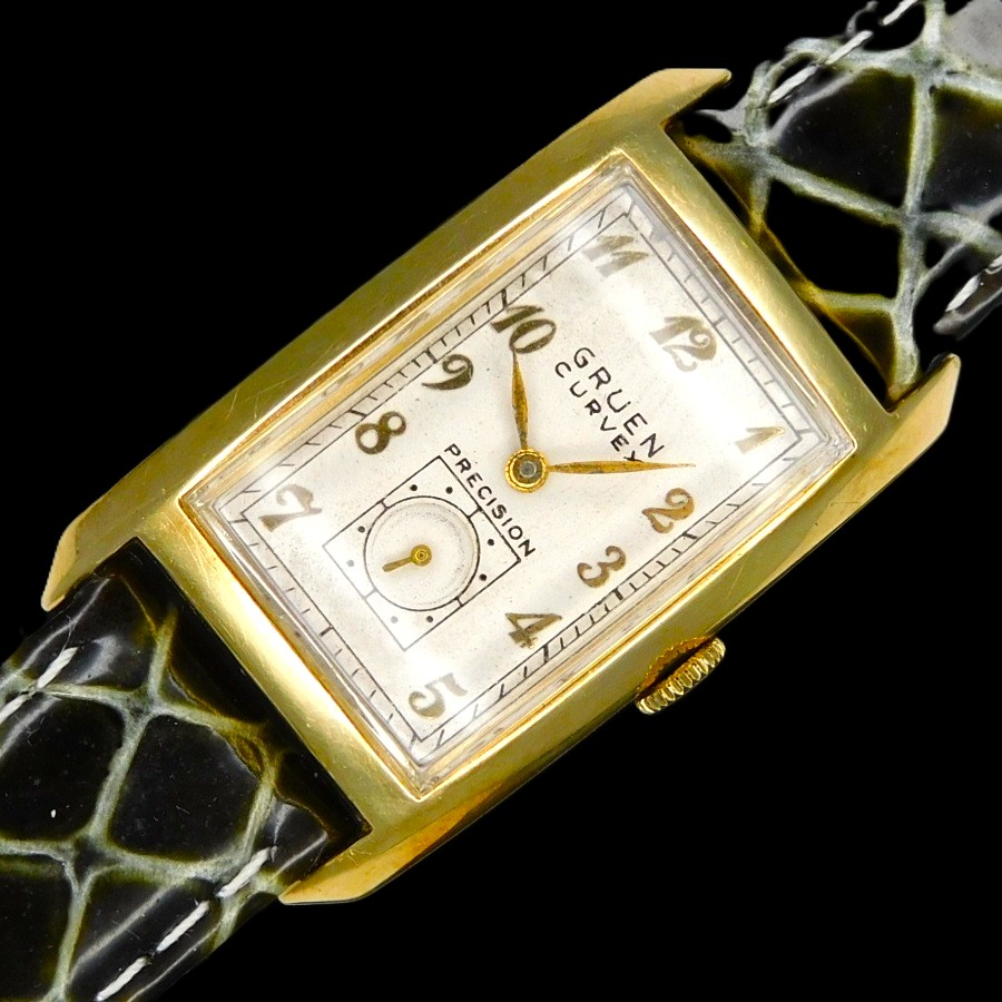 激希少1940年代製造14金無垢カーブド(湾曲)レクタンギュラー★グリュエン カーベックス(湾曲) Ref.440 488★Cal.440カーブド(湾曲)機のサムネイル