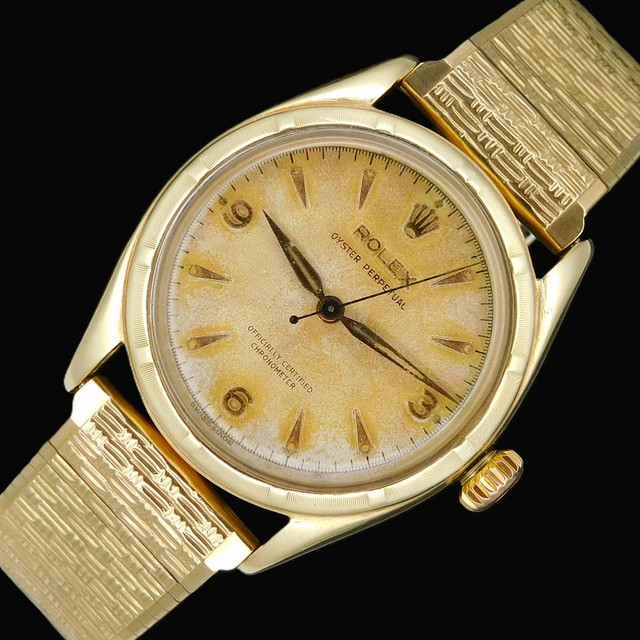 希少ベゼルゴールド　リプロダクト品　新品未使用 ROLEX掛け時計 10金無垢シャンパーンゴールド彫金ベゼル☆ロレックス オイスター