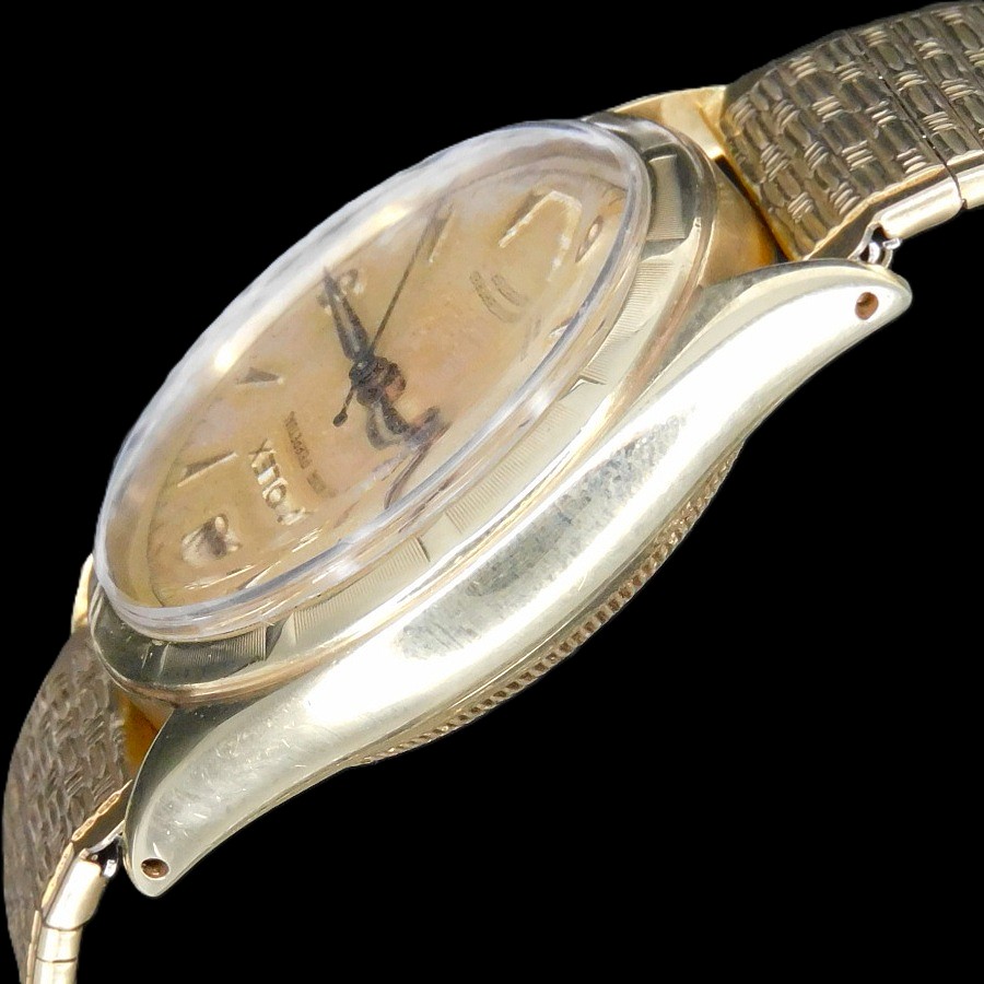 10金無垢シャンパーンゴールド彫金ベゼル★ロレックス オイスターパーペチュアル セミバブルバック Ref.6085★Cal.645☆1953年製造のサムネイル