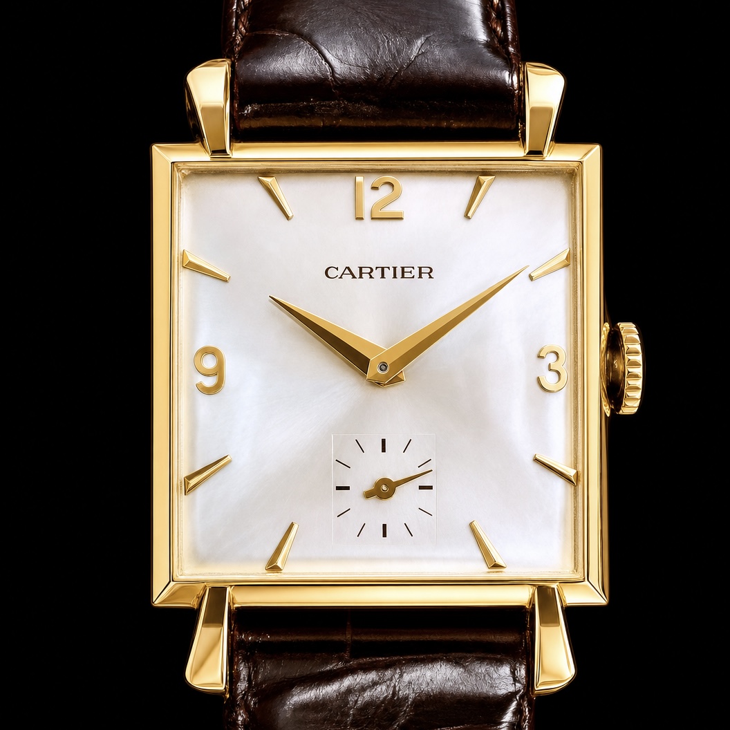 18K Solid Square Gold with Fancy Lug ” EWC Cartier EUROPEAN WATCH & CLOCK COMPANY” Cal.417 18金無垢 スクエアーケース ファンシーラグのサムネイル