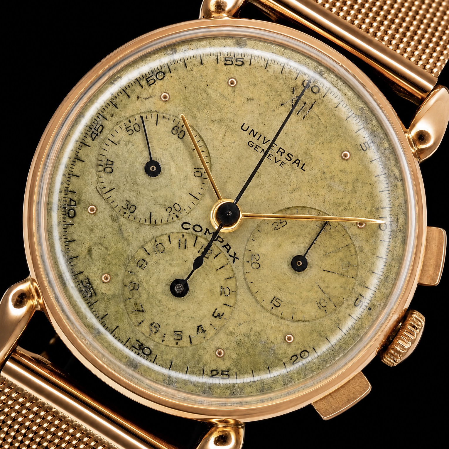 UNIVERSAL GENEVE 18K Solid Red Gold ” COMPAX” Big Horn Lug Ref.12247 Ca.283 ユニバーサルジュネーブ コンパックス Ref.12247 Cal.283 12時間積算計クロノグラフCal.283のサムネイル