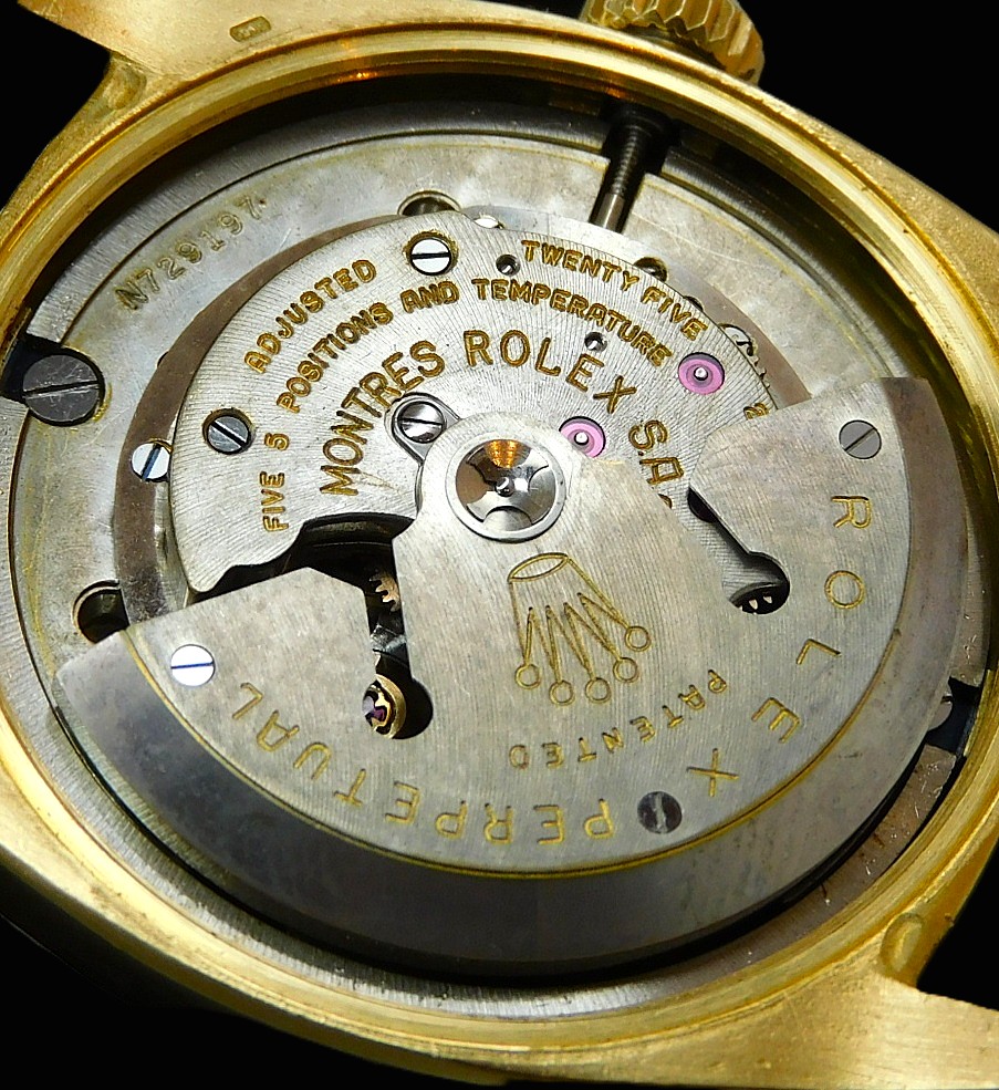 18K Solid Gold ROLEX Oyster Perpetual Datejust Ref.6605 Black Gloss Dial / 18金無垢 ロレックス デイトジャストRef.6605 ブラックミラー文字盤 両方向巻き上げ名機1056キャリ☆当社OH済みのサムネイル