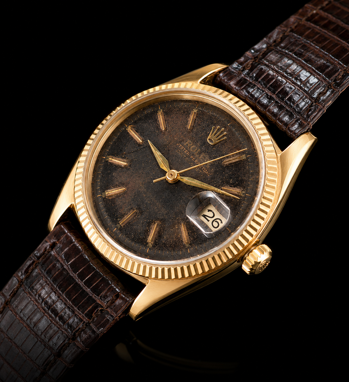 18K Solid Gold ROLEX Oyster Perpetual Datejust Ref.6605 Black Gloss Dial / 18金無垢 ロレックス デイトジャストRef.6605 ブラックミラー文字盤 両方向巻き上げ名機1056キャリ☆当社OH済みのサムネイル