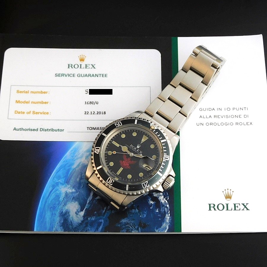 ROLEX OYSTER PERPETUAL DATE SUBMARINER Ref.1680 The national emblem of Thailand “RED GARUDA” Submriner Date 幻の逸品ロレックスOH完了品保証期間中☆タイ国章レッドガルダ★ロレックス サブマリーナ デイト Ref.1680/0★純正箱.ロレックス保証カードのサムネイル