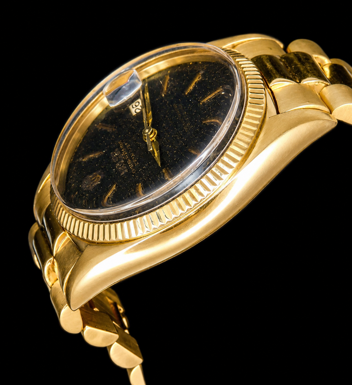 18K Solid Gold ROLEX Oyster Perpetual Datejust Ref.6605 Black Gloss Dial / 18金無垢 ロレックス デイトジャストRef.6605 ブラックミラー文字盤 両方向巻き上げ名機1056キャリ☆当社OH済みのサムネイル