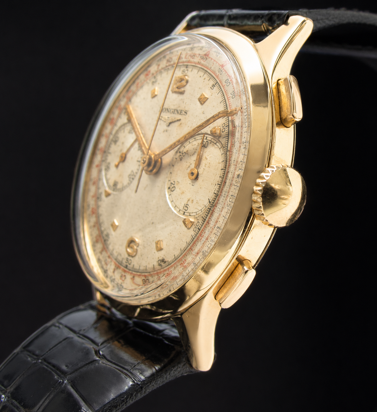 Longines Ref.5967 Cal.30 CH 18K Solid Gold “FLYING BACK CHRONOGRAPH” Red Tachymeter & Blue Telemeter / 18金無垢 フライバッククロノグラフのサムネイル