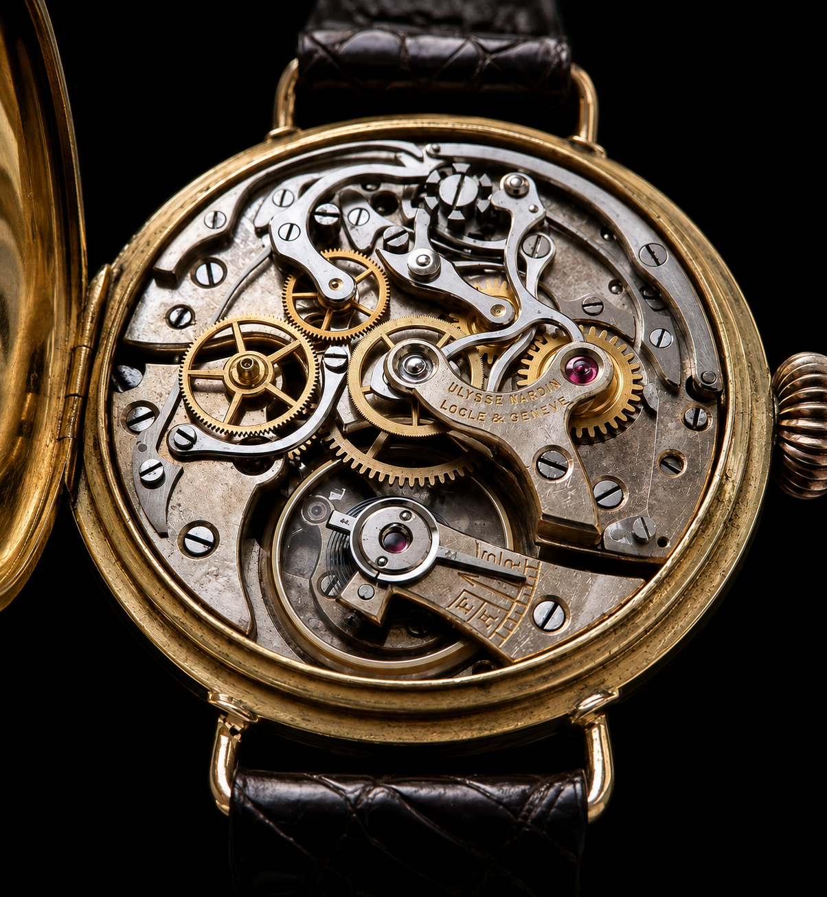 Ulysse Nardin 18k solid gold Hunter Case Cliber.GHT The first Chronograph Model / Cal.GHTワンプッシュクロノグラフ 純正オニオン竜頭 ユリス・ナルダン 18金無垢のサムネイル