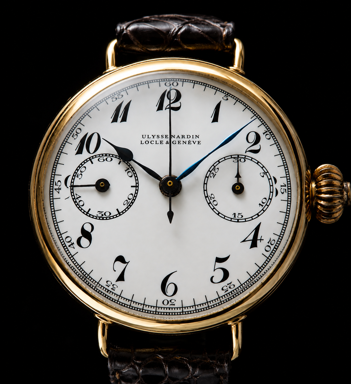 Ulysse Nardin 18k solid gold Hunter Case Cliber.GHT The first Chronograph Model / Cal.GHTワンプッシュクロノグラフ 純正オニオン竜頭 ユリス・ナルダン 18金無垢のサムネイル