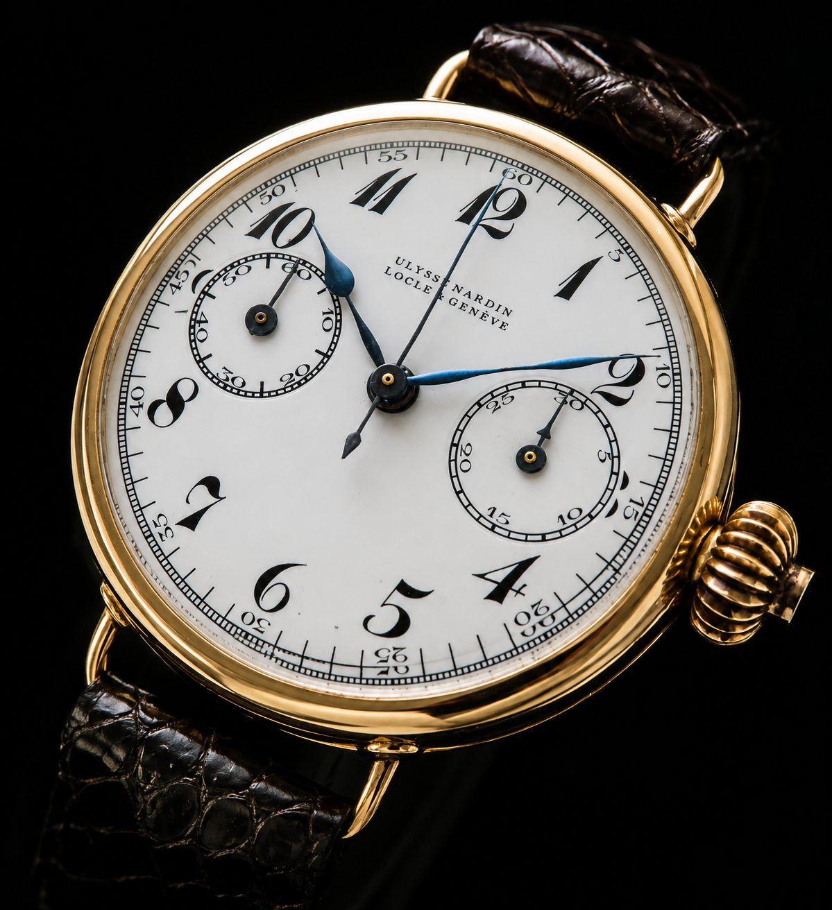 Ulysse Nardin 18k solid gold Hunter Case Cliber.GHT The first Chronograph Model / Cal.GHTワンプッシュクロノグラフ 純正オニオン竜頭 ユリス・ナルダン 18金無垢のサムネイル