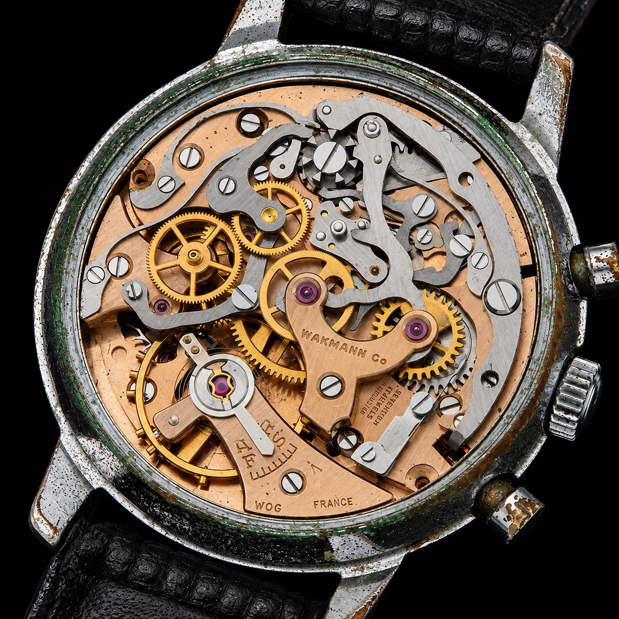 Wakmann Watch Co Venus Cal.178 Chronograph Made in France 37mm Chrome-plated case / ワックマン クロノグラフ ヴィーナス178キャリバー 希少フランス製 37mmオーバー クロムメッキのサムネイル