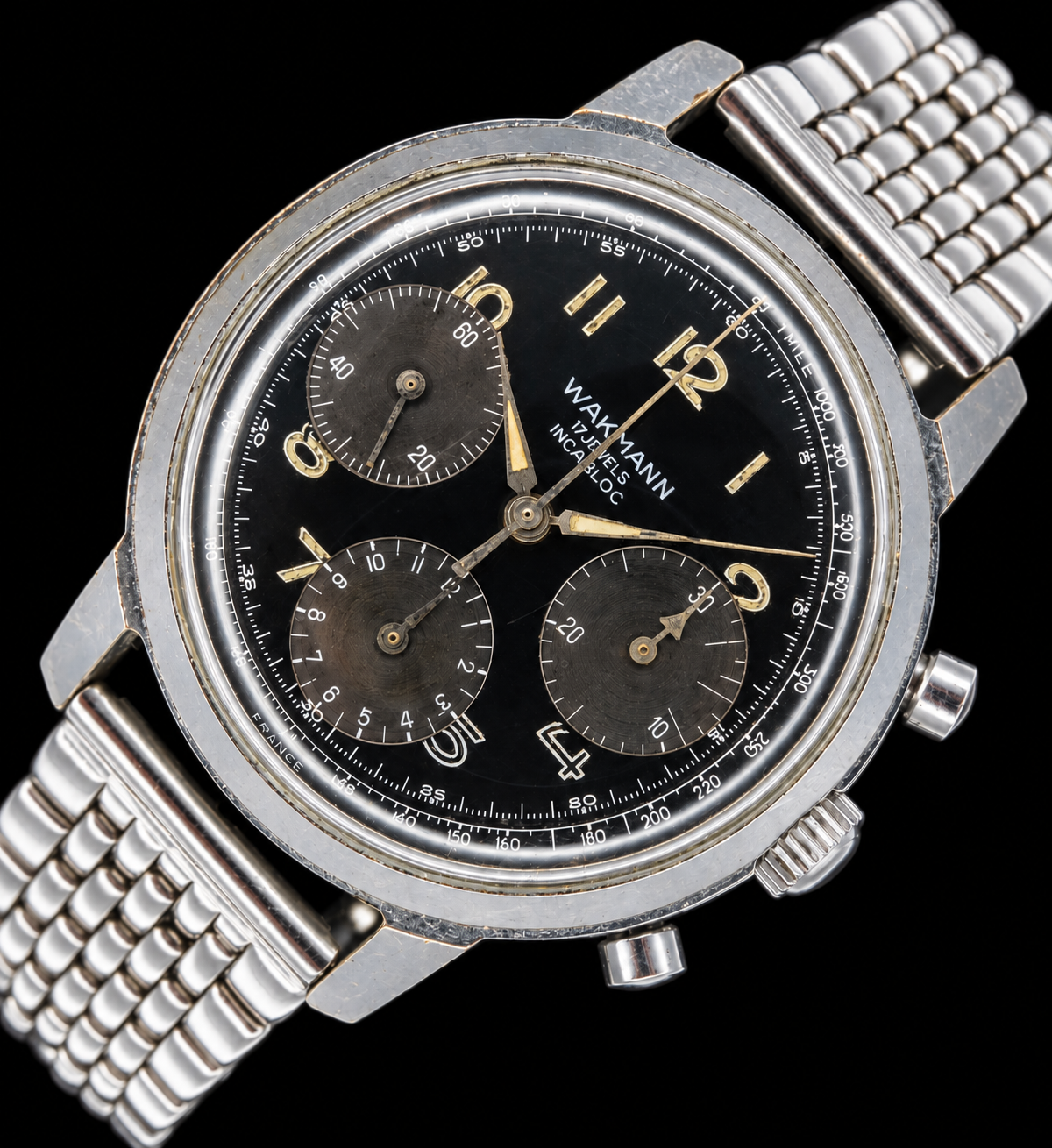 Wakmann Watch Co Venus Cal.178 Chronograph Made in France 37mm Chrome-plated case / ワックマン クロノグラフ ヴィーナス178キャリバー 希少フランス製 37mmオーバー クロムメッキのサムネイル