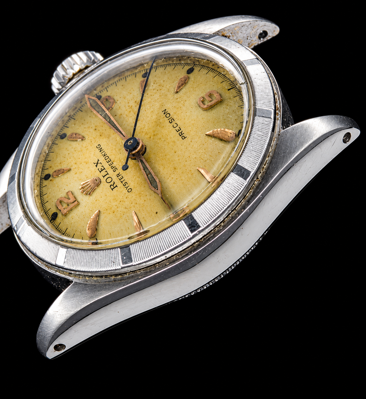 Rolex “OYSTER SPEEDKING” Ref.6221 Cal.710 Super Balance 3,6,9 Explorer Dial Stainless Steel 12 hours Scale 1954’s / ステンレススティール 12時間スケール彫金ベゼル “オイスタースピードキング” エクスプローラー文字盤のサムネイル