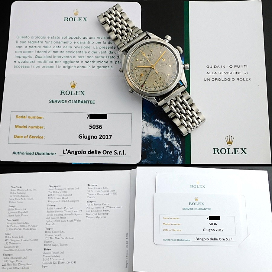 Rolex Oyster Chronogrpah killy Ref.5036 Cal.72C by Serpico y Laino w/Gurantee Card & Original Box / ロレックス オイスタークロノグラフ ジャン=クロード・キリー Ref.5036 Cal.72C SERPICO Y LAINO/セルピコ・イ・ライノ販売 純正箱ギャランティー附属のサムネイル