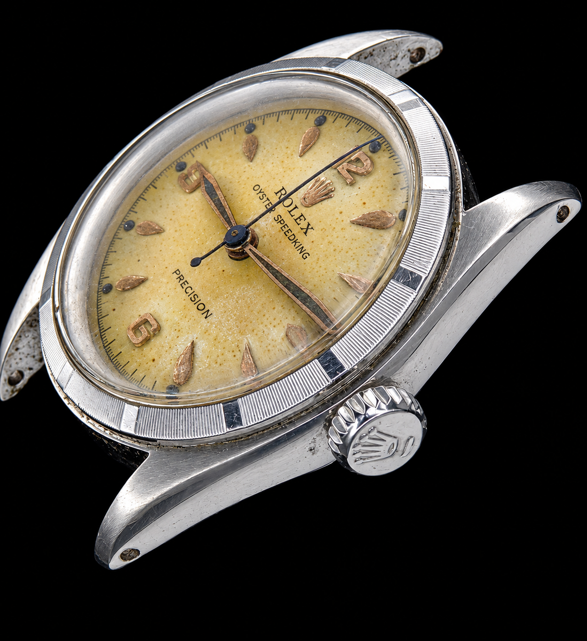 Rolex “OYSTER SPEEDKING” Ref.6221 Cal.710 Super Balance 3,6,9 Explorer Dial Stainless Steel 12 hours Scale 1954’s / ステンレススティール 12時間スケール彫金ベゼル “オイスタースピードキング” エクスプローラー文字盤のサムネイル