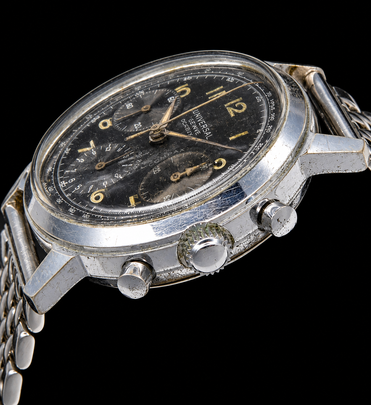Wakmann Watch Co Venus Cal.178 Chronograph Made in France 37mm Chrome-plated case / ワックマン クロノグラフ ヴィーナス178キャリバー 希少フランス製 37mmオーバー クロムメッキのサムネイル