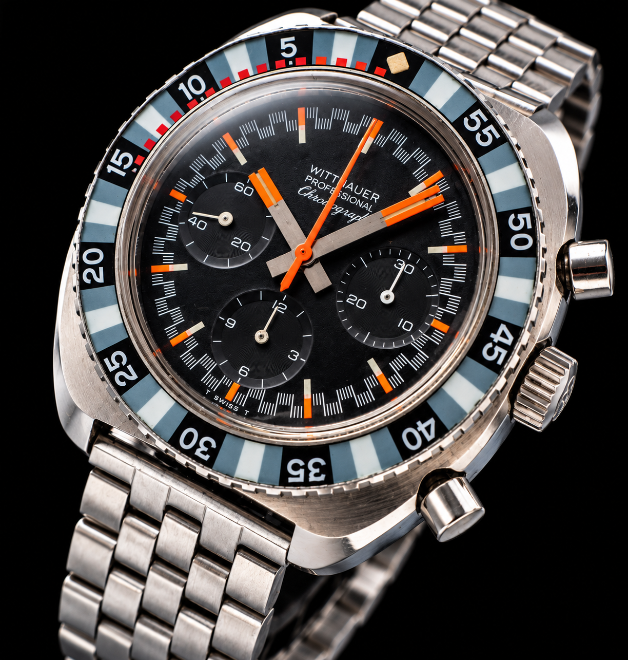Wittnauer Watch Co Preofetional Chronograph Checkered Flag Racing Car Model Ref.7007 Cal.13W(Valjoux 72) / ウィットナー・ウォッチ・カンパニー プロフェッショナル・クロノグラフ チェッカーフラッグ・レーシングカーモデル Ref.7007 / Cal.13W(バルジュ72系)のサムネイル