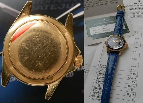 日本ロレックス オーバーホール済2年保☆18金無垢シャンパンゴールド青