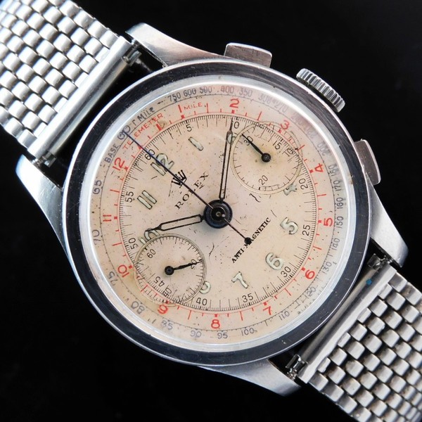 Rolex クロノグラフ 掛時計 ROLEX Stainless Steel “CHRONOGRAPH ANTIMAGNETIC” Calatrava Bezel