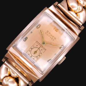 幻の逸品。14金無垢レッドゴールド湾曲ボディー★グリュエン カーベックス Ref.440.577★伝説湾曲キャリCal.440.