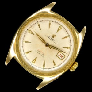 激希少1951年最終OFFICIALLY赤文字兵機18金無垢★ロレックス　デイトジャスト Ref.6105★セミバブルバックCal.745デイト☆ほぼ磨き痕無し