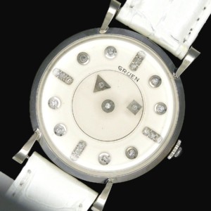 激激希少14金無垢ホワイトゴールド22ピース純正ダイヤモンド文字盤★グリュエン ミステリーダイアルRef.422.028★Cal.422☆2ピースダイヤ針