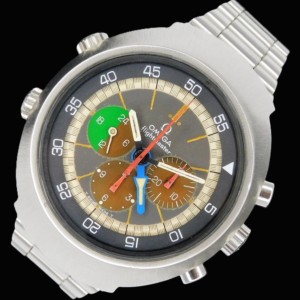 1969年モデル☆ボルケーノSSモノコックケース★オメガ フライトマスター 1’stモデル Ref.145.013☆名機Cal.910 GMTクロノグラフ 回転ベゼル