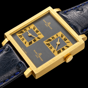 Baume & Mercier Dual Time Ref.32001 Cal.BM550 Twin-hand winding Movement 18K Solid gold Big Square Case w/ メッシュ彫金 Circa1970s / ボーム&メルシエ デュアルタイム 18金無垢 Ref.32001 BM550 手巻 ダブル キャリバー